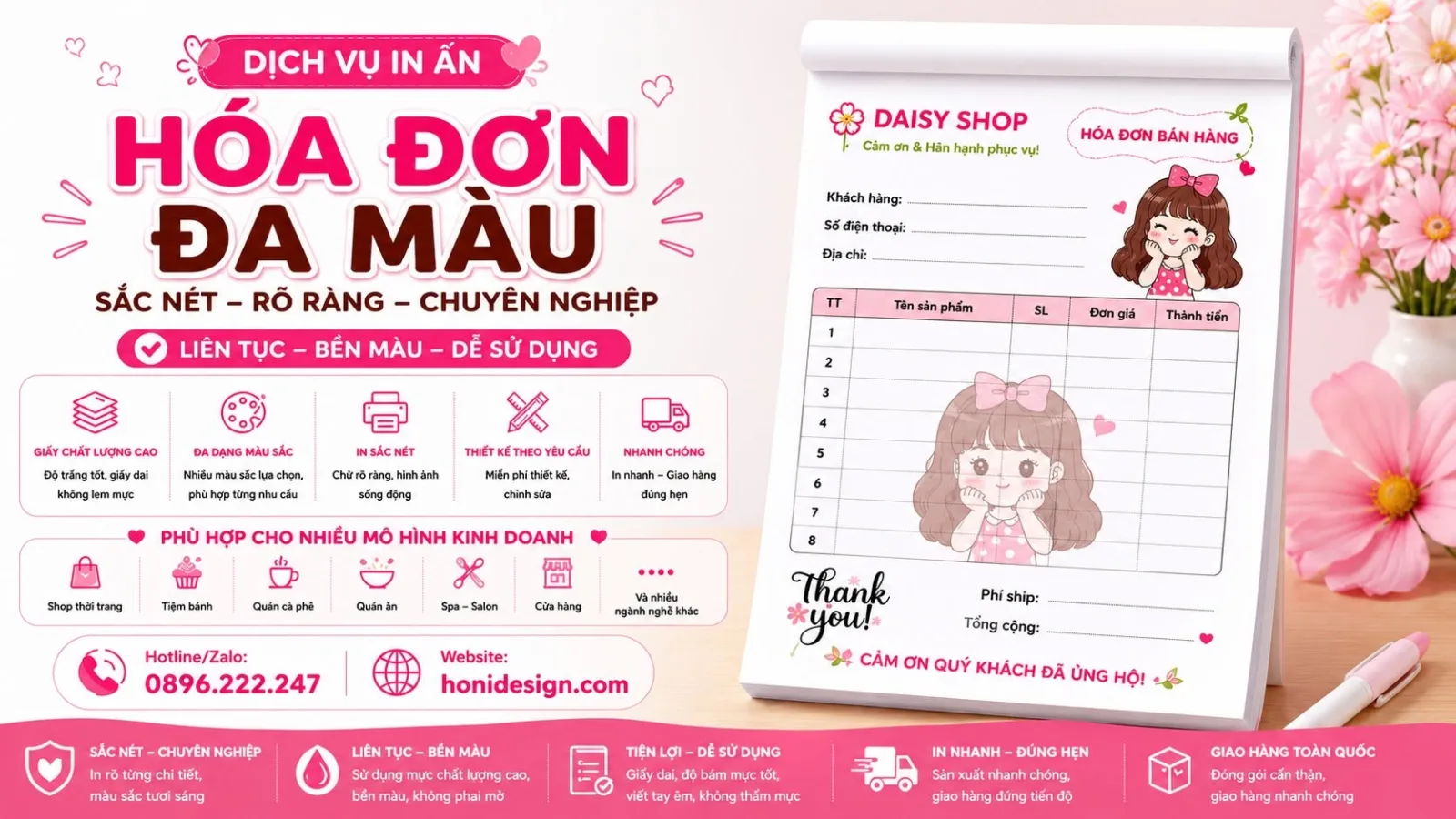 In Hóa Đơn Đa Màu Theo Yêu Cầu – Chuyên Nghiệp Cho Cửa Hàng Và Shop